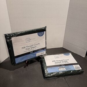 Mainstay Twin Sheets Green 1 Flat 1 Fitted NO pillow case